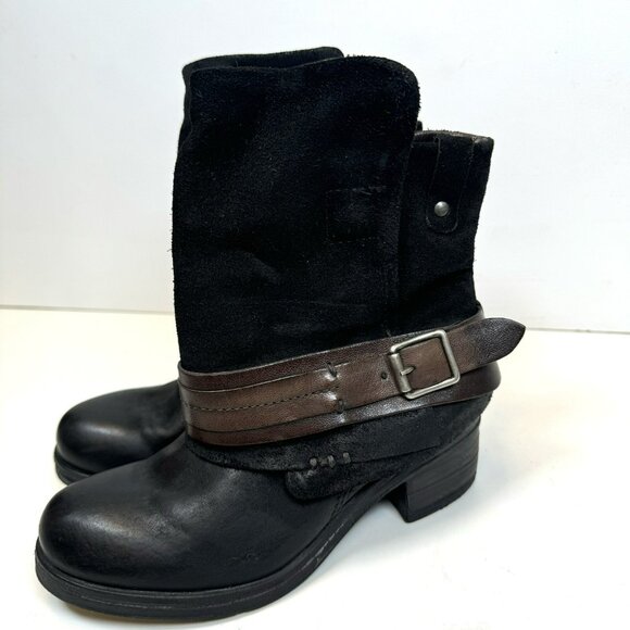 Miz Mooz Ankle Boots Womens Size 36 US 6 Black Leather Harness Buckle Moto - Picture 4 of 8